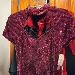 Niteline Sequin Midi Dress in Burgundy